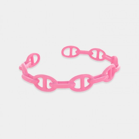 NEW Enamel Pink Mariner Chain Cuff Bracelet - Picture 1 of 11